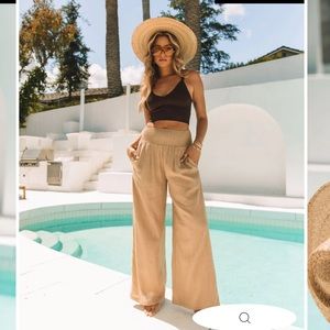 Vici Weston Linen Blend Pocketed Smocked Pant Size Small